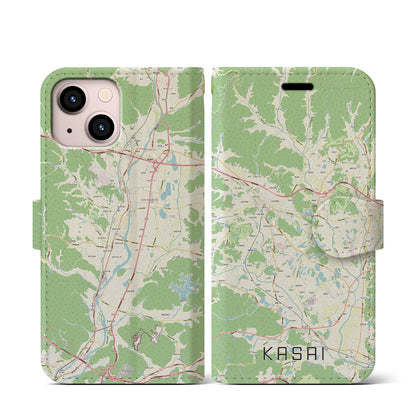 【加西（兵庫県）】地図柄iPhoneケース（手帳タイプ）ナチュラル・iPhone 13 mini 用
