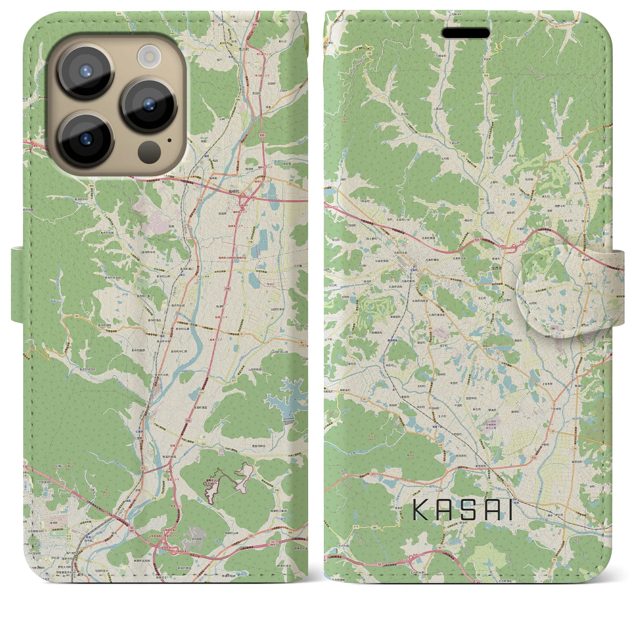【加西】地図柄iPhoneケース（手帳両面タイプ・ナチュラル）iPhone 14 Pro Max 用