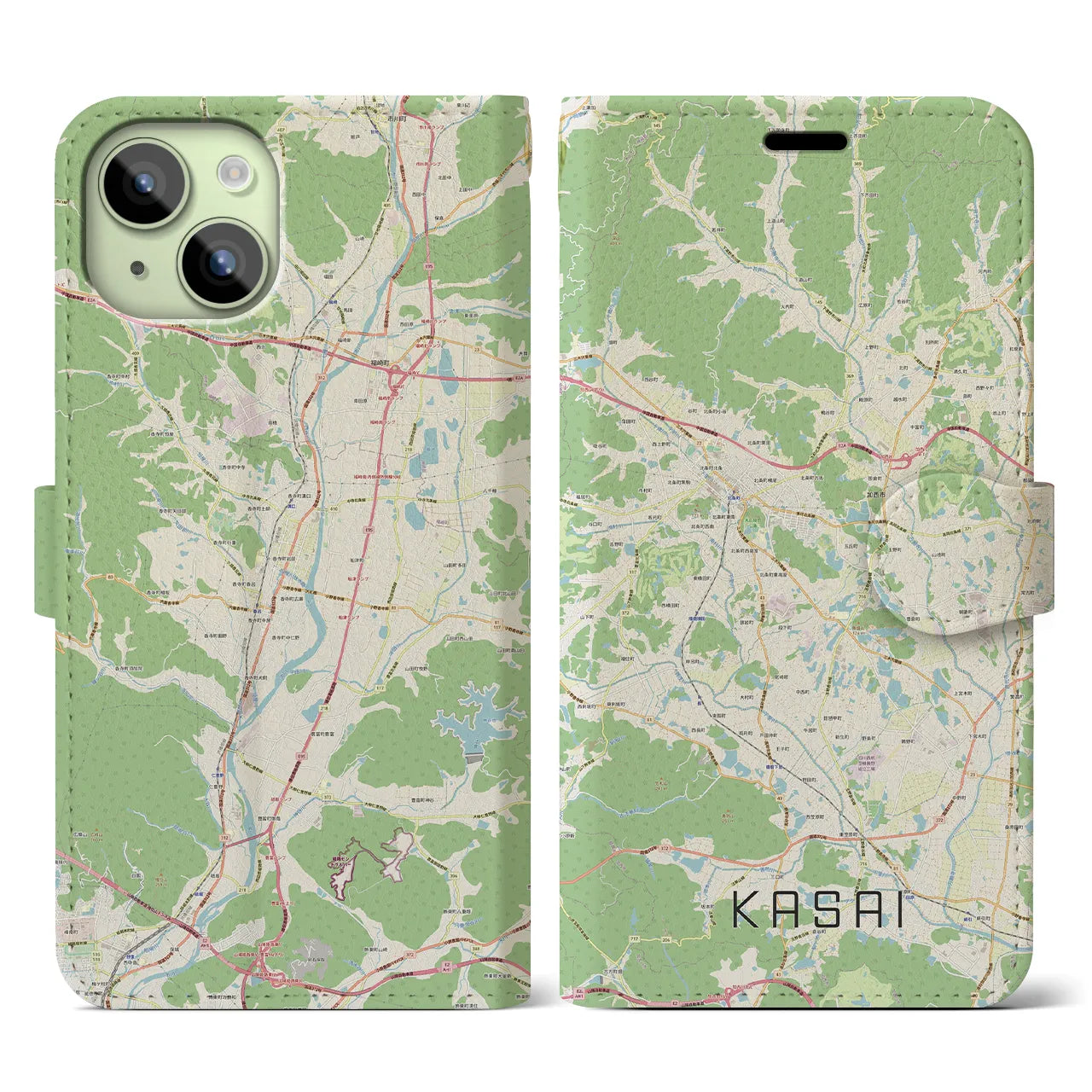 【加西】地図柄iPhoneケース（手帳両面タイプ・ナチュラル）iPhone 15 用