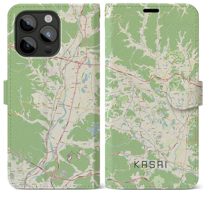 【加西（兵庫県）】地図柄iPhoneケース（手帳タイプ）ナチュラル・iPhone 15 Pro Max 用