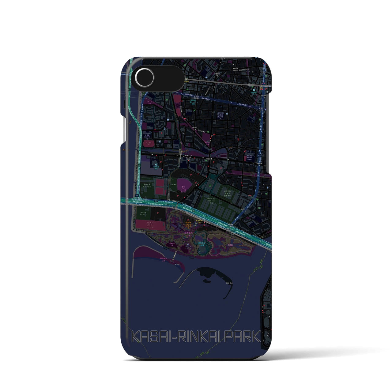 【葛西臨海公園】地図柄iPhoneケース（バックカバータイプ・ブラック）iPhone SE（第3 / 第2世代） / 8 / 7 / 6s / 6 用