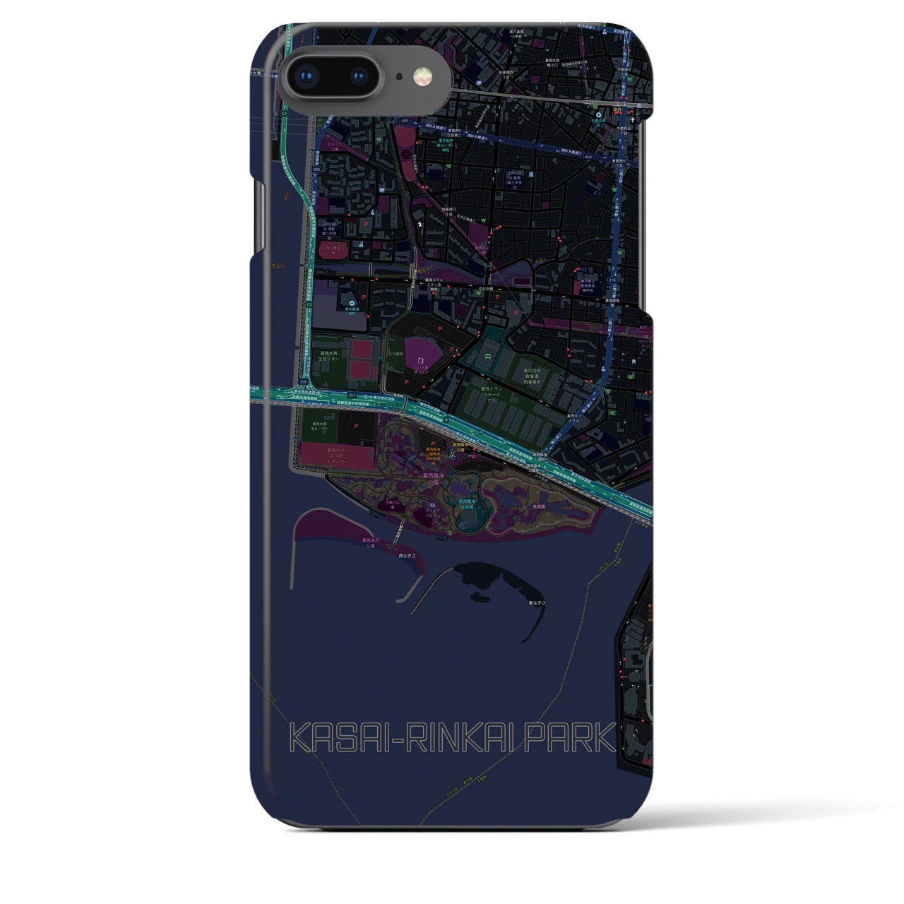 【葛西臨海公園】地図柄iPhoneケース（バックカバータイプ・ブラック）iPhone 8Plus /7Plus / 6sPlus / 6Plus 用