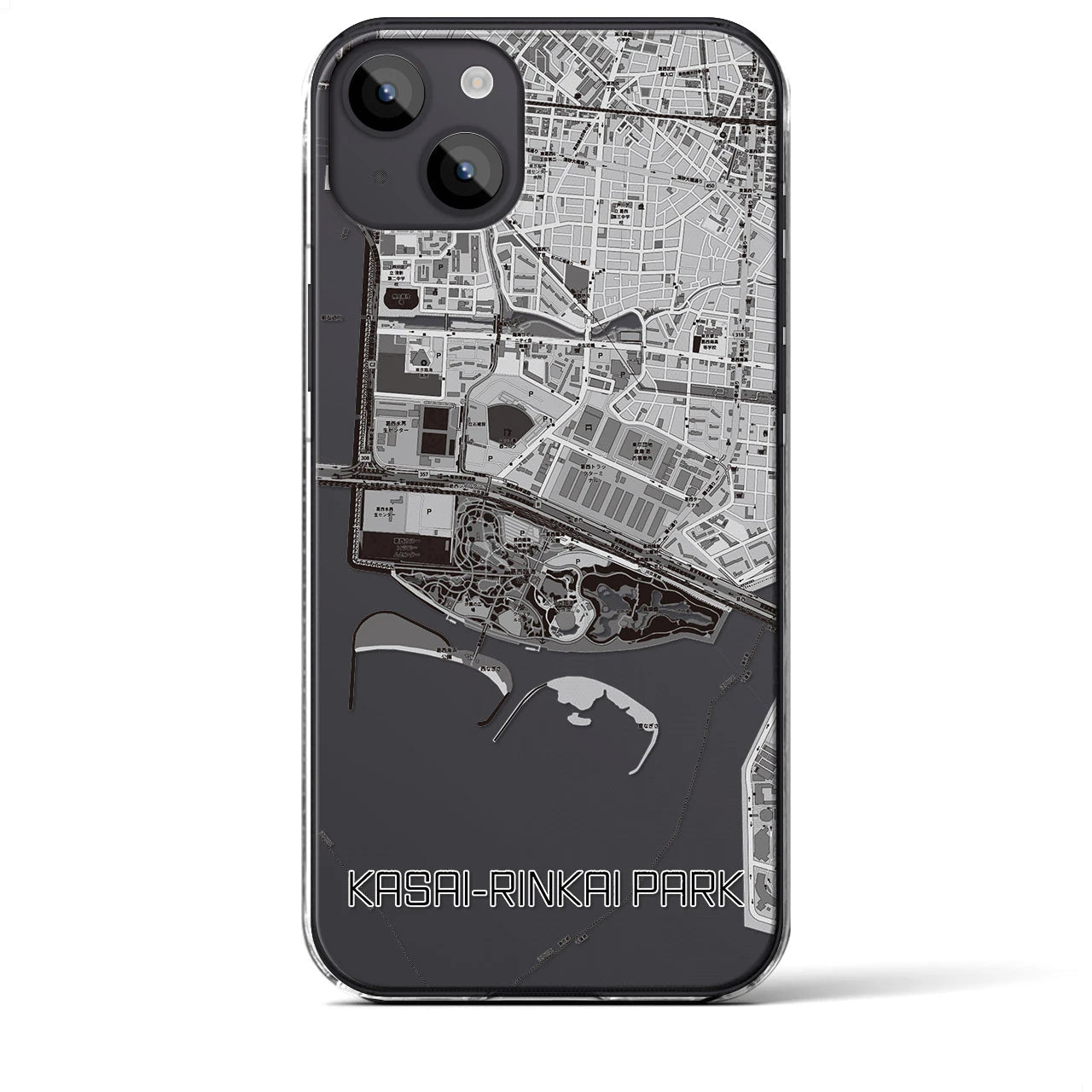 【葛西臨海公園】地図柄iPhoneケース（クリアタイプ・モノトーン）iPhone 14 Plus 用