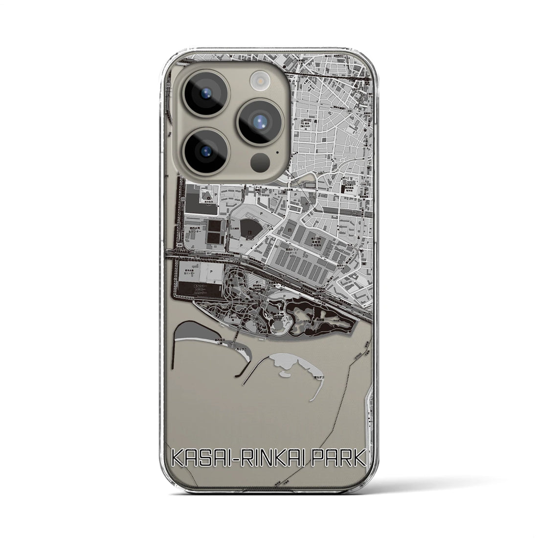 【葛西臨海公園】地図柄iPhoneケース（クリアタイプ・モノトーン）iPhone 15 Pro 用