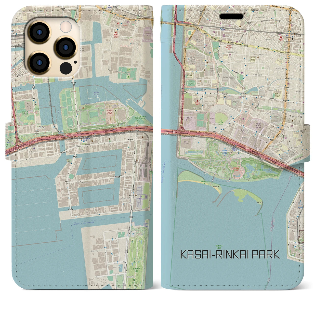 【葛西臨海公園】地図柄iPhoneケース（手帳両面タイプ・ナチュラル）iPhone 12 Pro Max 用