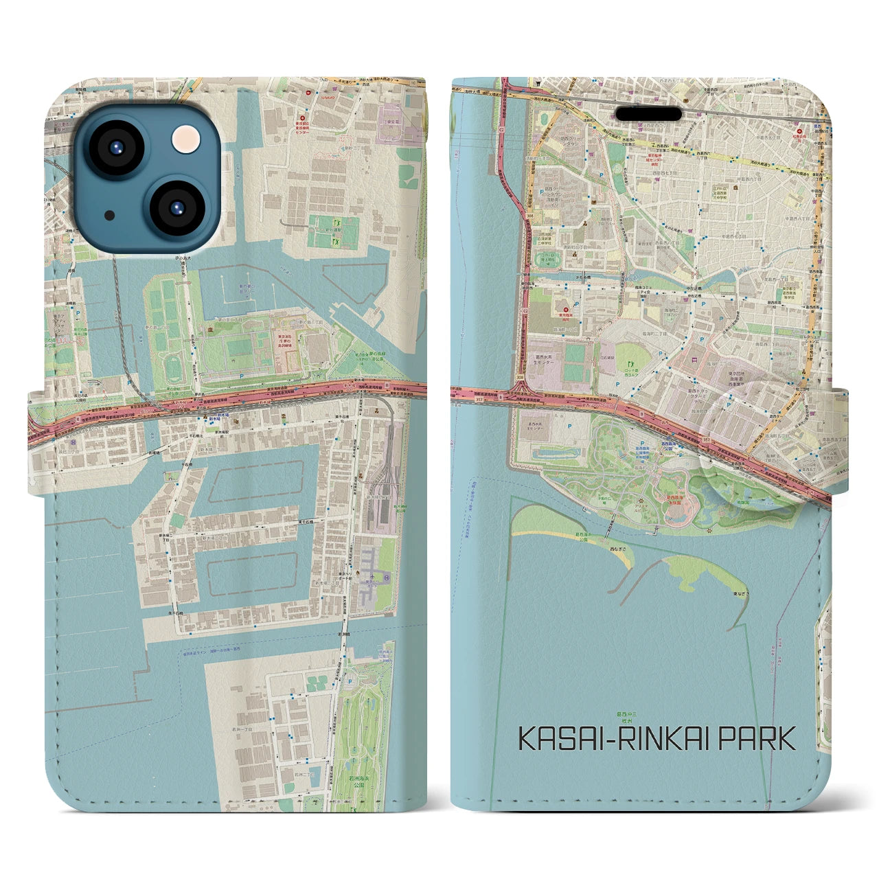 【葛西臨海公園】地図柄iPhoneケース（手帳両面タイプ・ナチュラル）iPhone 13 用