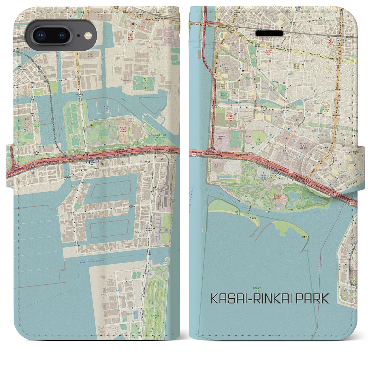 【葛西臨海公園】地図柄iPhoneケース（手帳両面タイプ・ナチュラル）iPhone 8Plus /7Plus / 6sPlus / 6Plus 用
