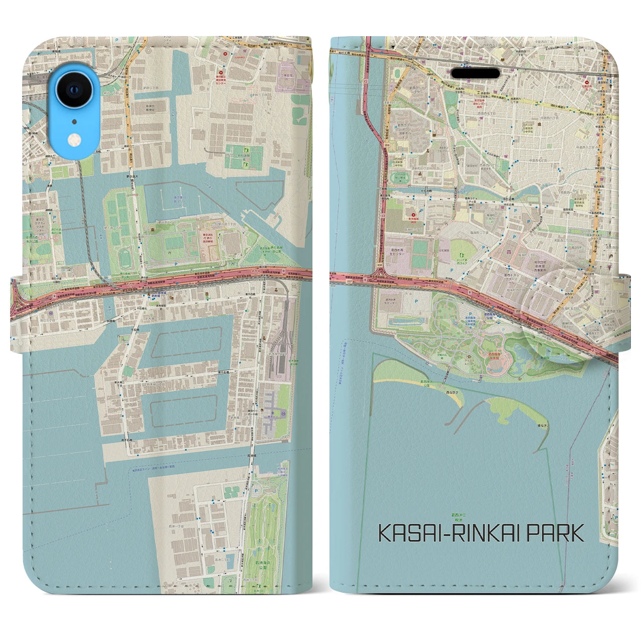 【葛西臨海公園】地図柄iPhoneケース（手帳両面タイプ・ナチュラル）iPhone XR 用