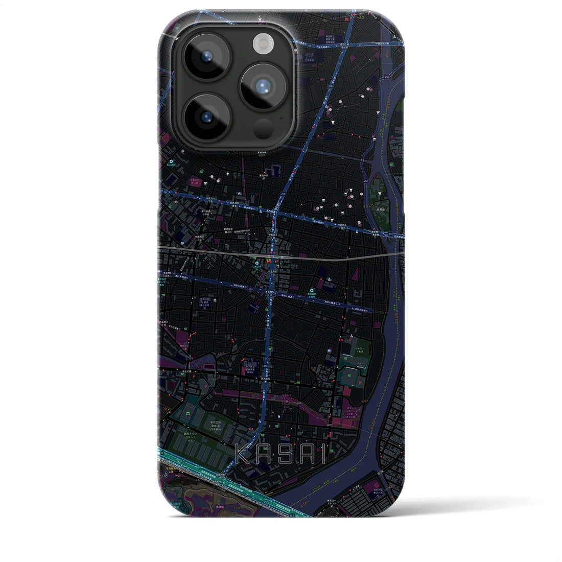 【葛西】地図柄iPhoneケース（バックカバータイプ・ブラック）iPhone 15 Pro Max 用