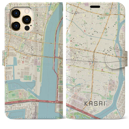 【葛西（東京都）】地図柄iPhoneケース（手帳タイプ）ナチュラル・iPhone 12 Pro Max 用