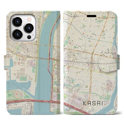【葛西（東京都）】地図柄iPhoneケース（手帳タイプ）ナチュラル・iPhone 13 Pro 用