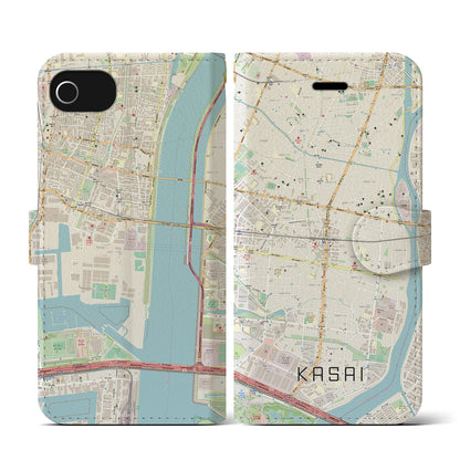 【葛西（東京都）】地図柄iPhoneケース（手帳タイプ）ナチュラル・iPhone SE（第3 / 第2世代） / 8 / 7 / 6s / 6 用