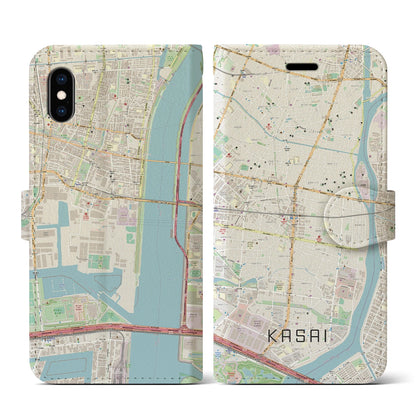 【葛西（東京都）】地図柄iPhoneケース（手帳タイプ）ナチュラル・iPhone XS / X 用