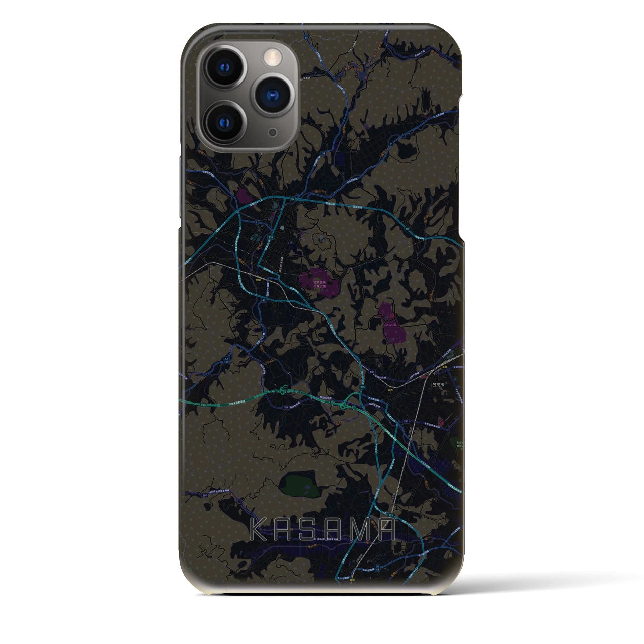 【笠間】地図柄iPhoneケース（バックカバータイプ・ブラック）iPhone 11 Pro Max 用