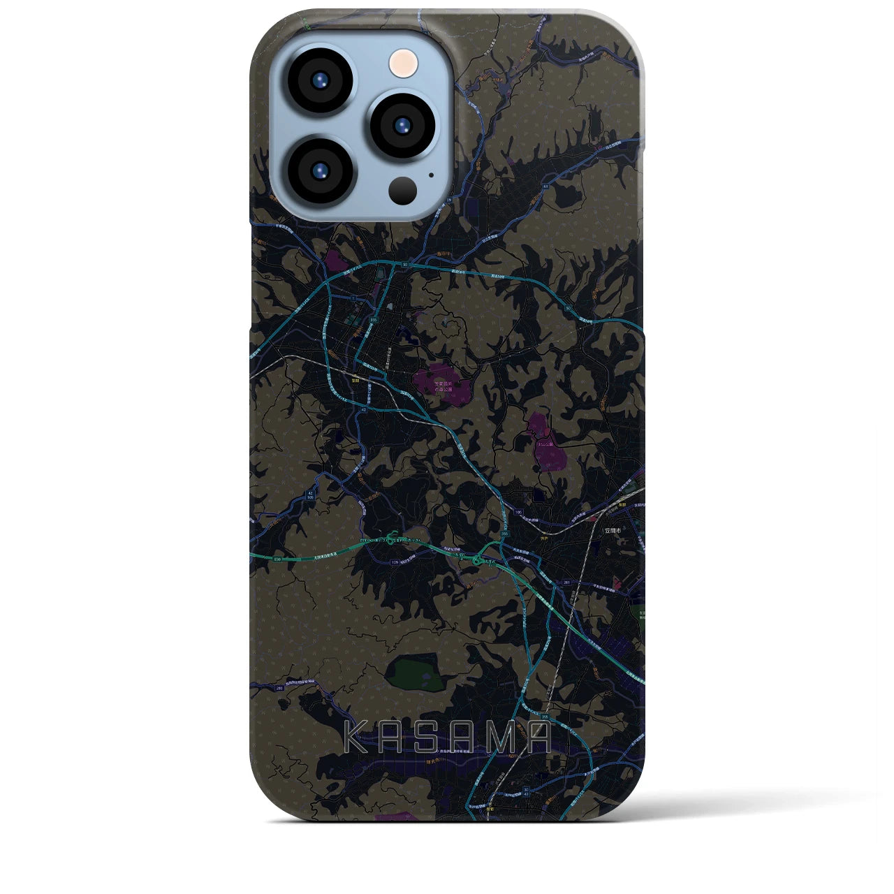 【笠間】地図柄iPhoneケース（バックカバータイプ・ブラック）iPhone 13 Pro Max 用