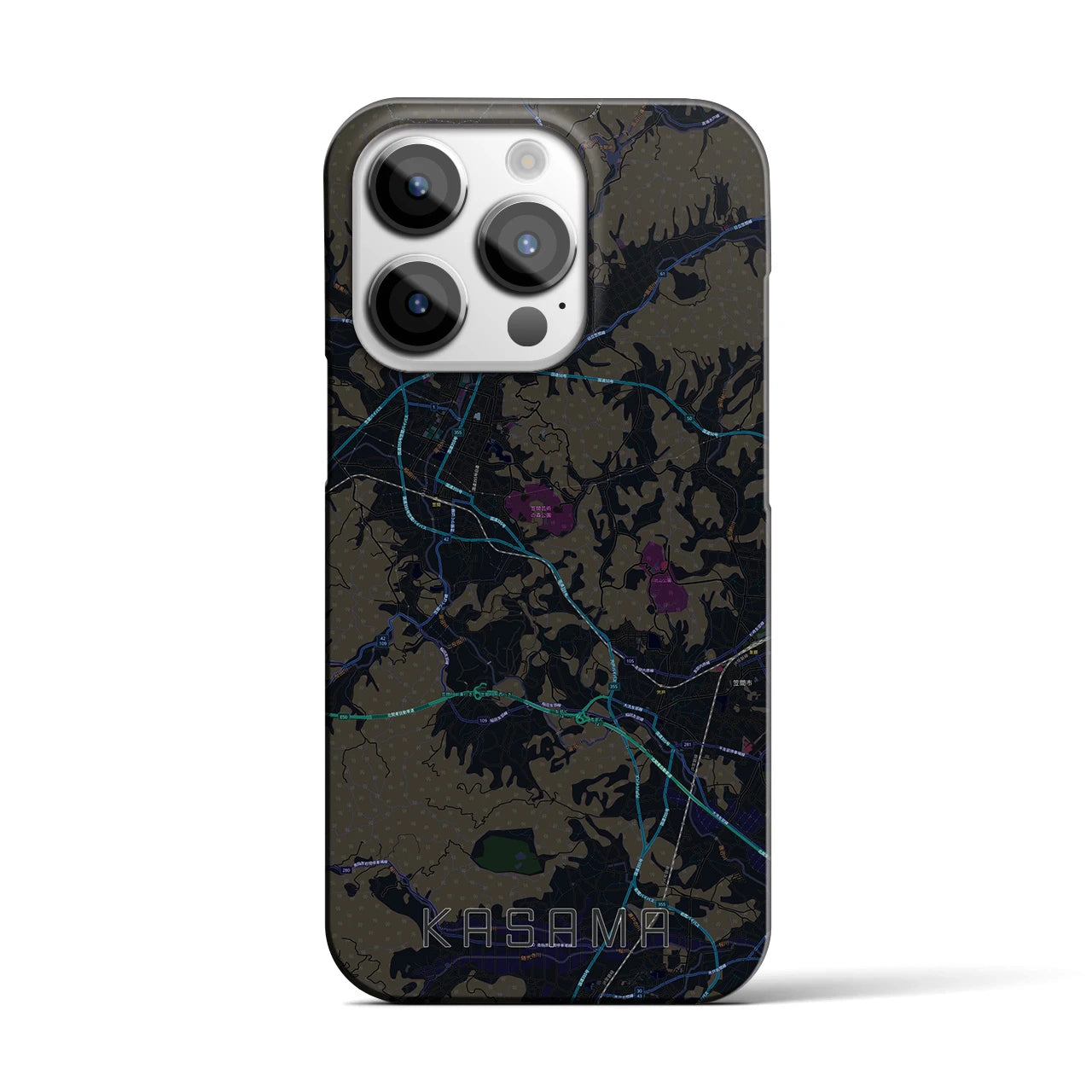 【笠間】地図柄iPhoneケース（バックカバータイプ・ブラック）iPhone 14 Pro 用