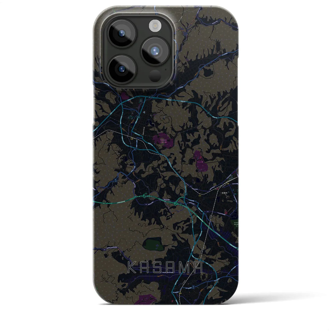 【笠間】地図柄iPhoneケース（バックカバータイプ・ブラック）iPhone 15 Pro Max 用