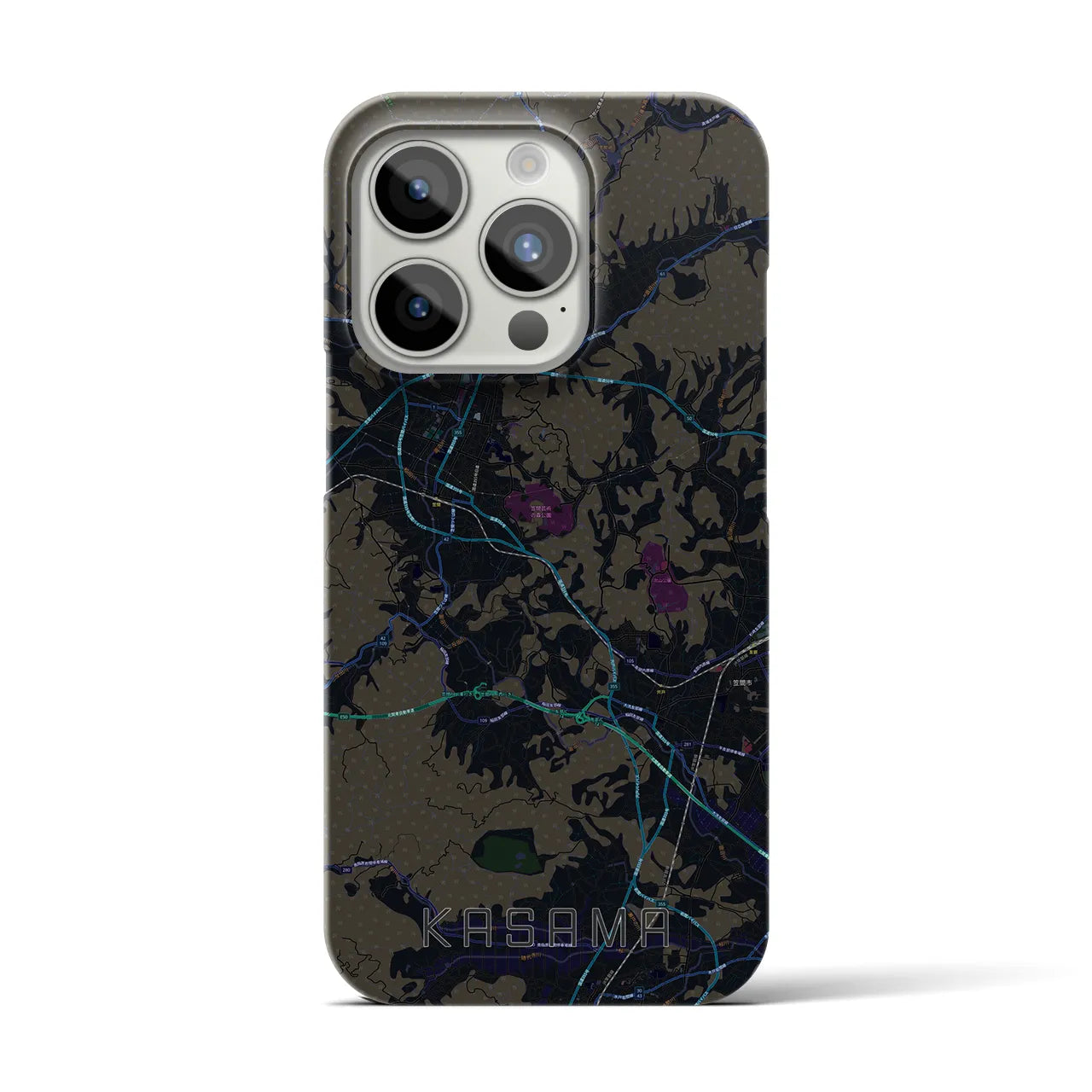 【笠間】地図柄iPhoneケース（バックカバータイプ・ブラック）iPhone 15 Pro 用