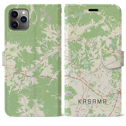 【笠間（茨城県）】地図柄iPhoneケース（手帳タイプ）ナチュラル・iPhone 11 Pro Max 用