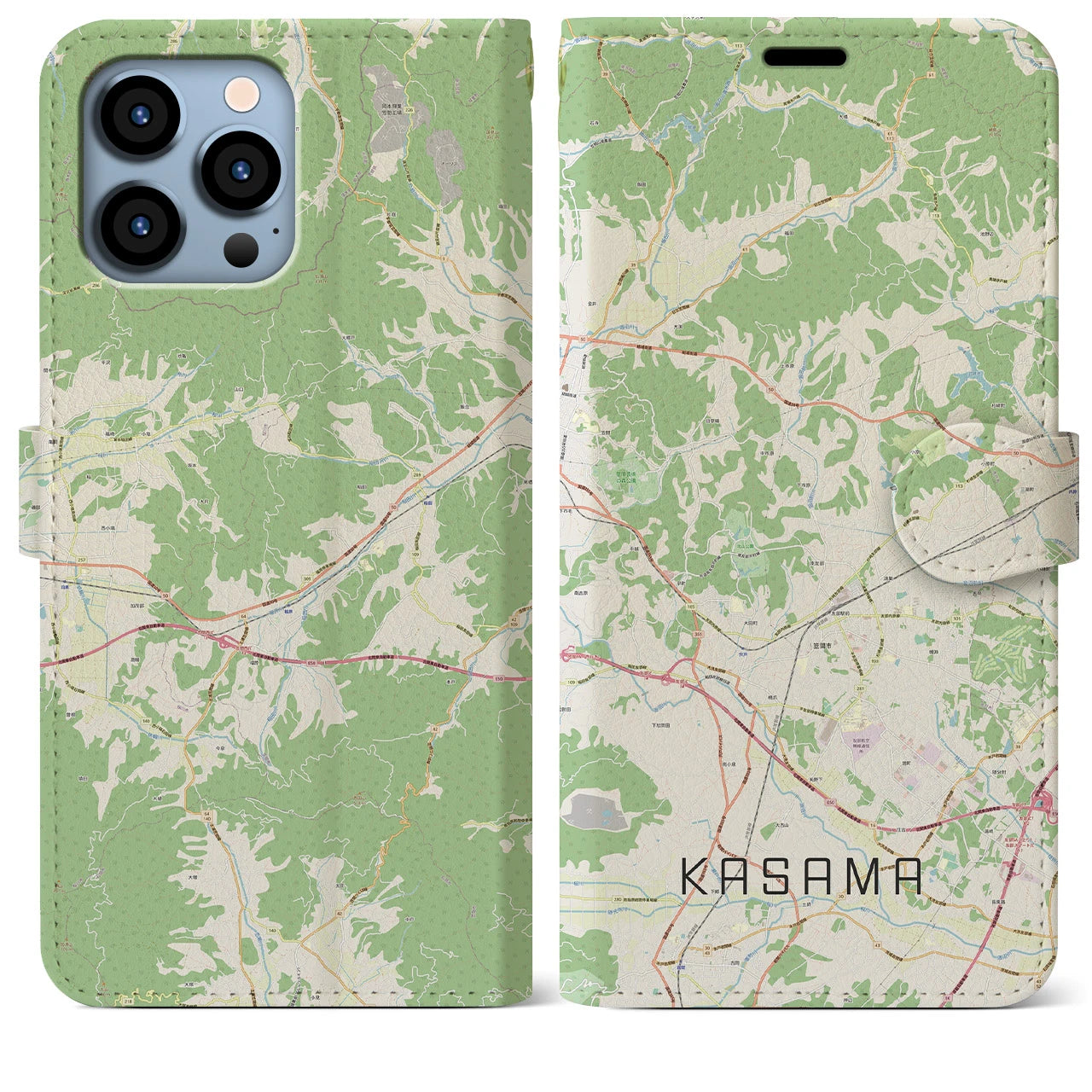 【笠間】地図柄iPhoneケース（手帳両面タイプ・ナチュラル）iPhone 13 Pro Max 用