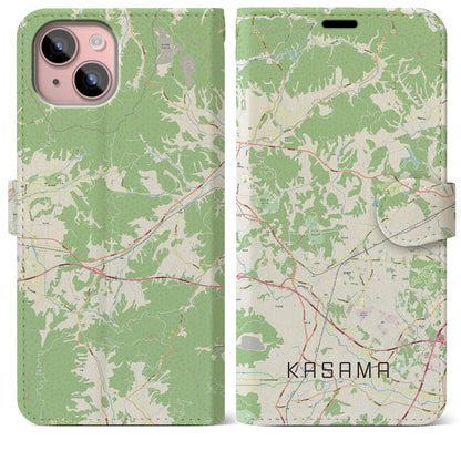 【笠間（茨城県）】地図柄iPhoneケース（手帳タイプ）ナチュラル・iPhone 15 Plus 用