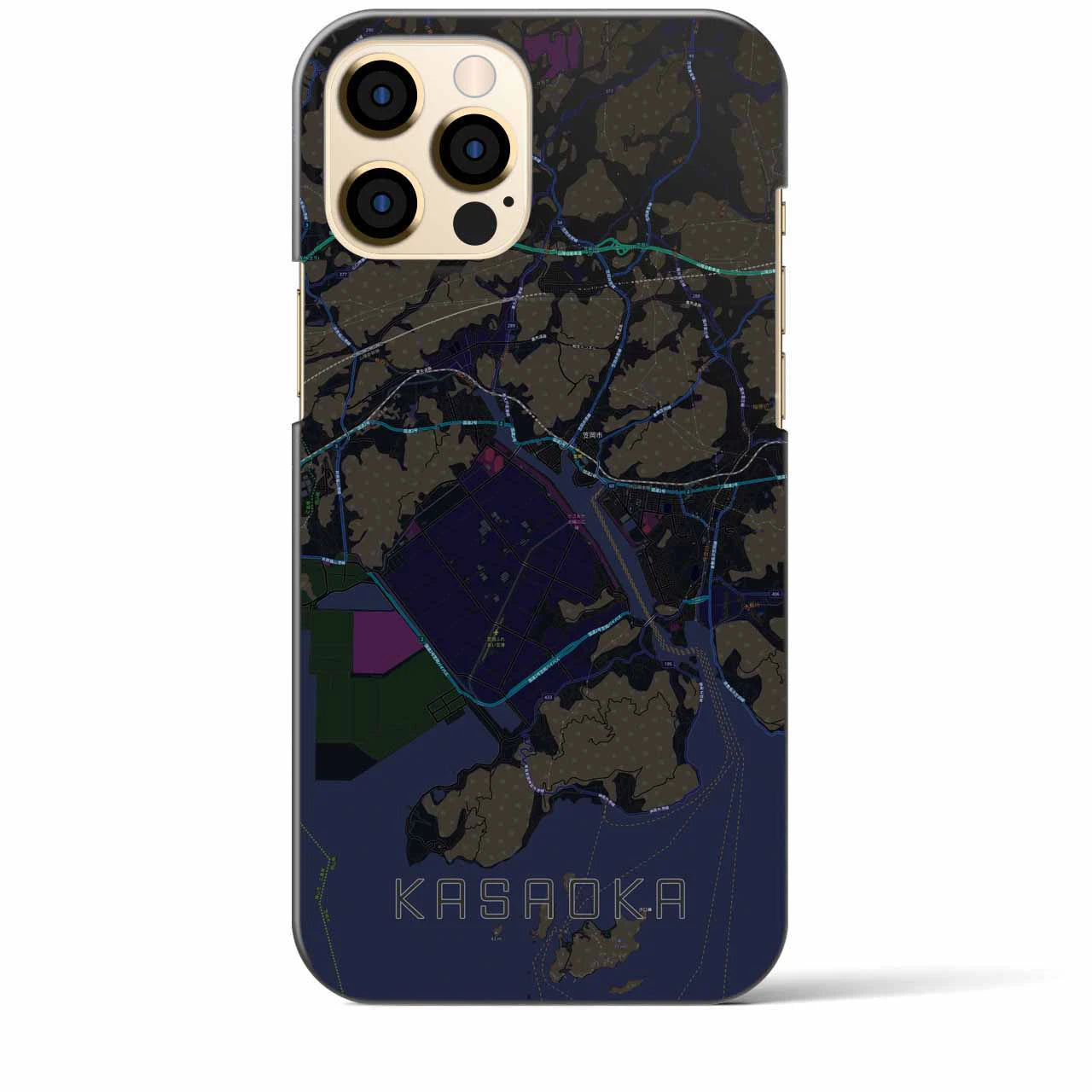 【笠岡】地図柄iPhoneケース（バックカバータイプ・ブラック）iPhone 12 Pro Max 用