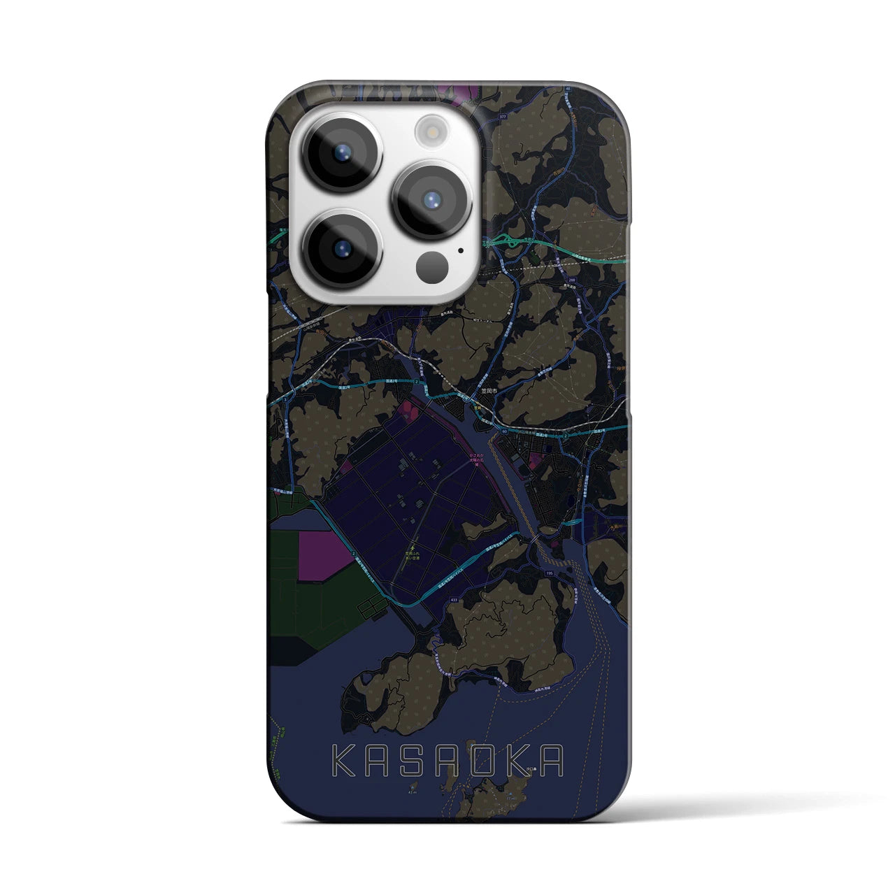 【笠岡】地図柄iPhoneケース（バックカバータイプ・ブラック）iPhone 14 Pro 用