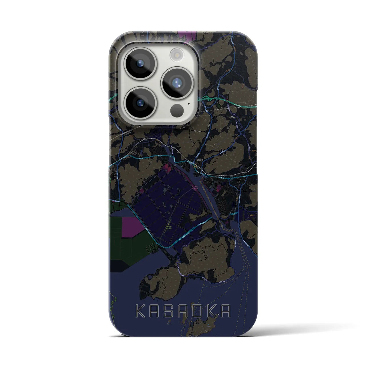 【笠岡】地図柄iPhoneケース（バックカバータイプ・ブラック）iPhone 15 Pro 用