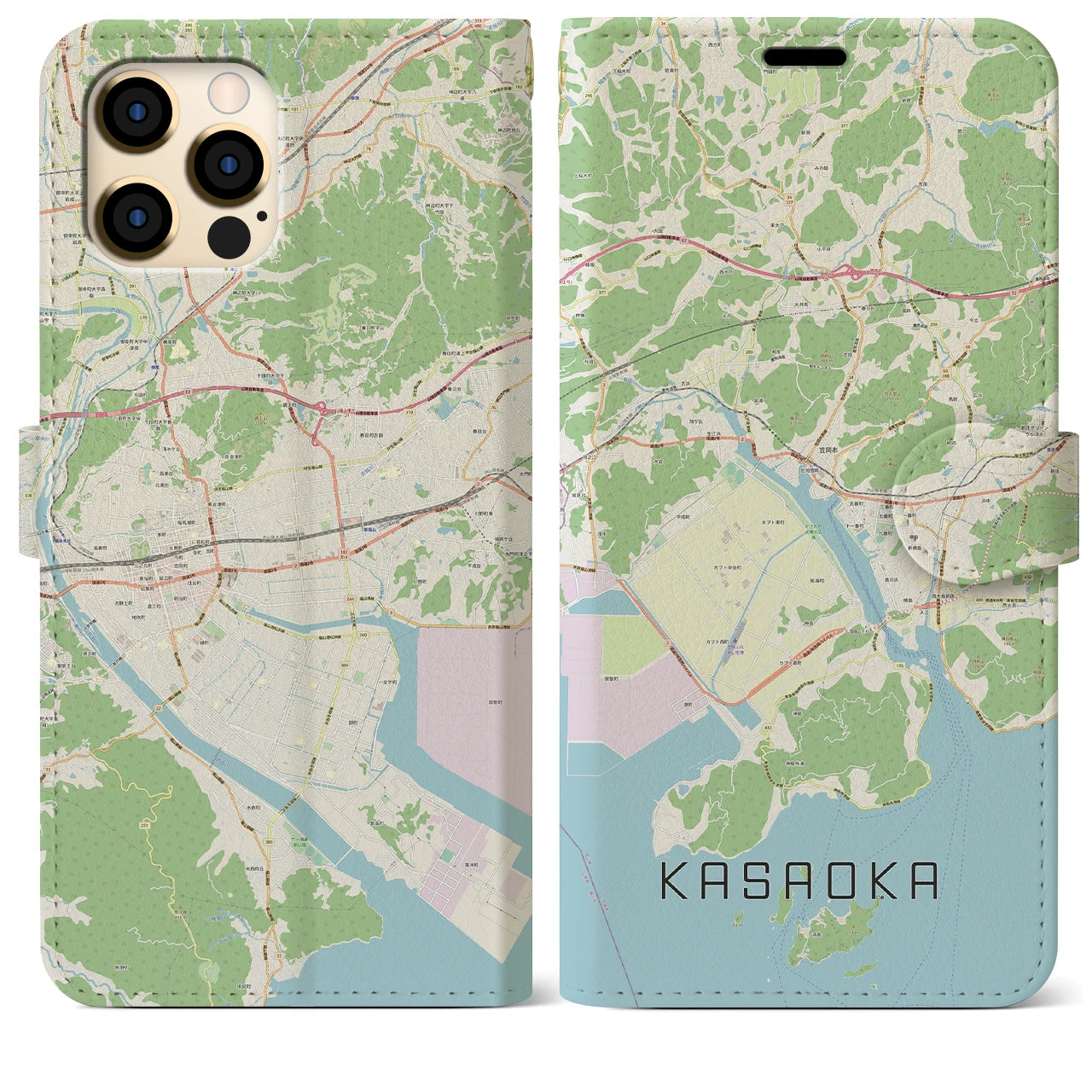 【笠岡】地図柄iPhoneケース（手帳両面タイプ・ナチュラル）iPhone 12 Pro Max 用
