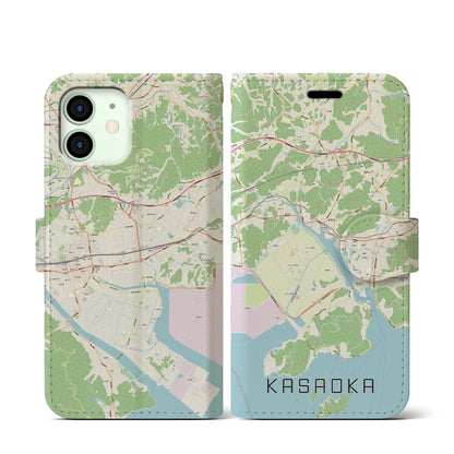 【笠岡（岡山県）】地図柄iPhoneケース（手帳タイプ）ナチュラル・iPhone 12 mini 用
