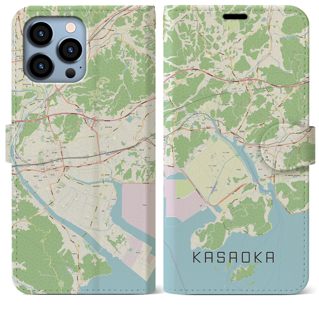 【笠岡】地図柄iPhoneケース（手帳両面タイプ・ナチュラル）iPhone 13 Pro Max 用