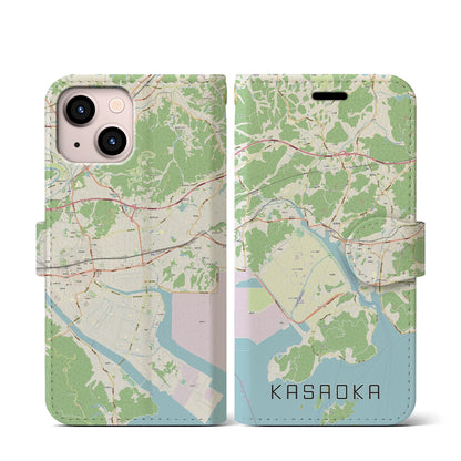 【笠岡（岡山県）】地図柄iPhoneケース（手帳タイプ）ナチュラル・iPhone 13 mini 用