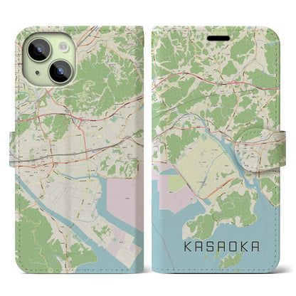 【笠岡（岡山県）】地図柄iPhoneケース（手帳タイプ）ナチュラル・iPhone 15 用
