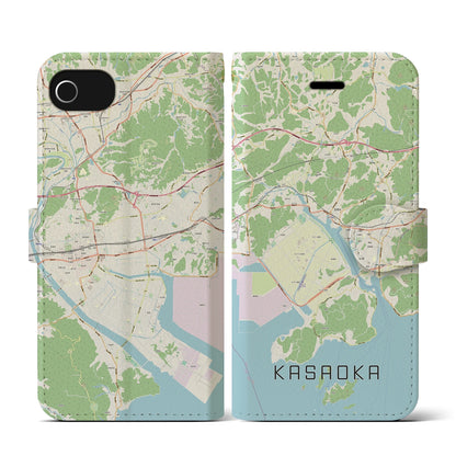 【笠岡（岡山県）】地図柄iPhoneケース（手帳タイプ）ナチュラル・iPhone SE（第3 / 第2世代） / 8 / 7 / 6s / 6 用