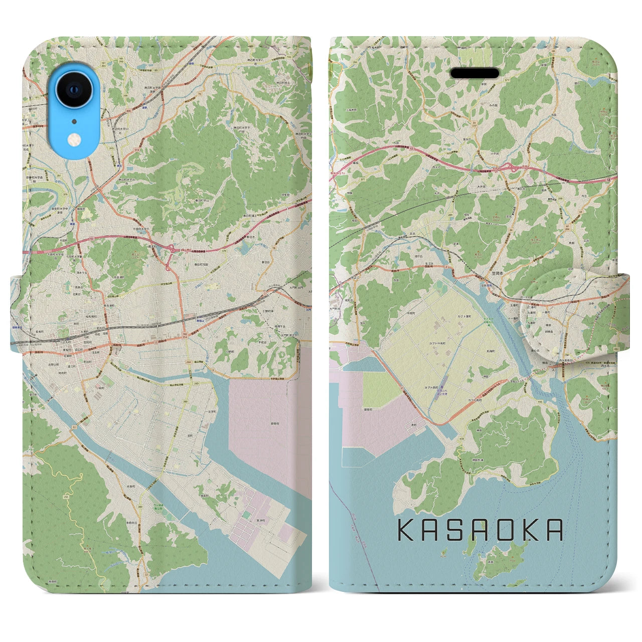 【笠岡】地図柄iPhoneケース（手帳両面タイプ・ナチュラル）iPhone XR 用