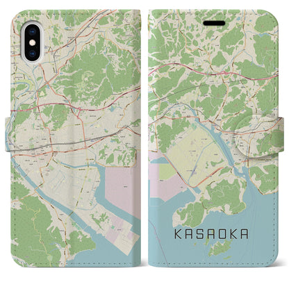 【笠岡（岡山県）】地図柄iPhoneケース（手帳タイプ）ナチュラル・iPhone XS Max 用