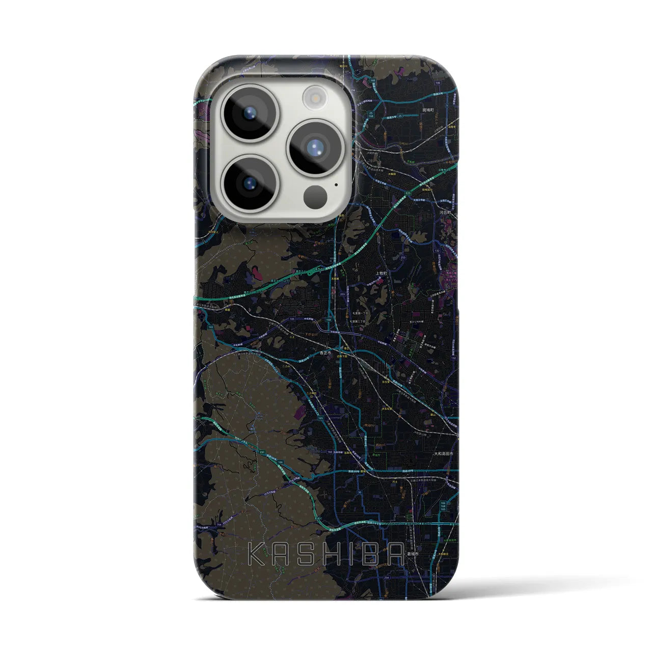 【香芝】地図柄iPhoneケース（バックカバータイプ・ブラック）iPhone 15 Pro 用