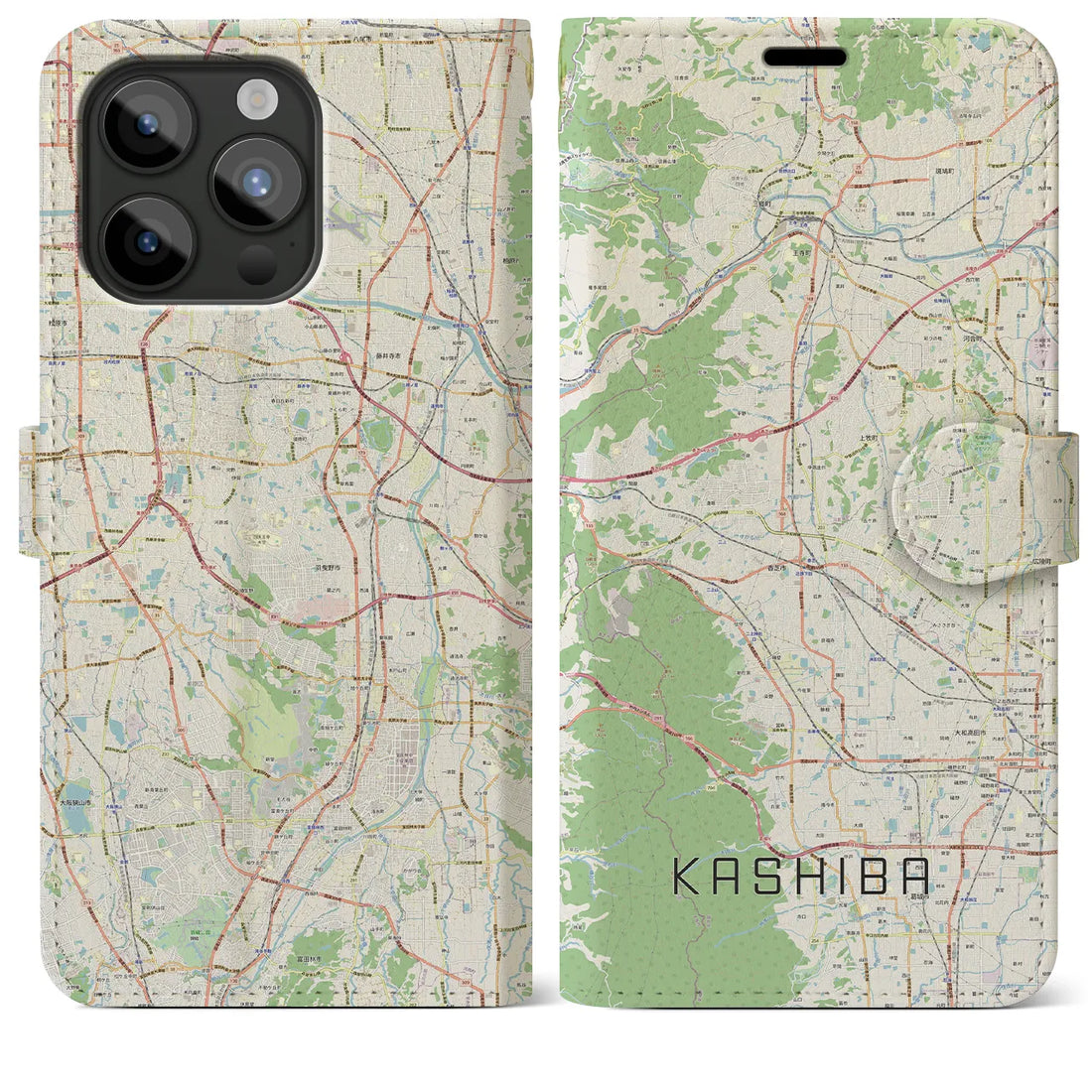 【香芝】地図柄iPhoneケース（手帳両面タイプ・ナチュラル）iPhone 15 Pro Max 用