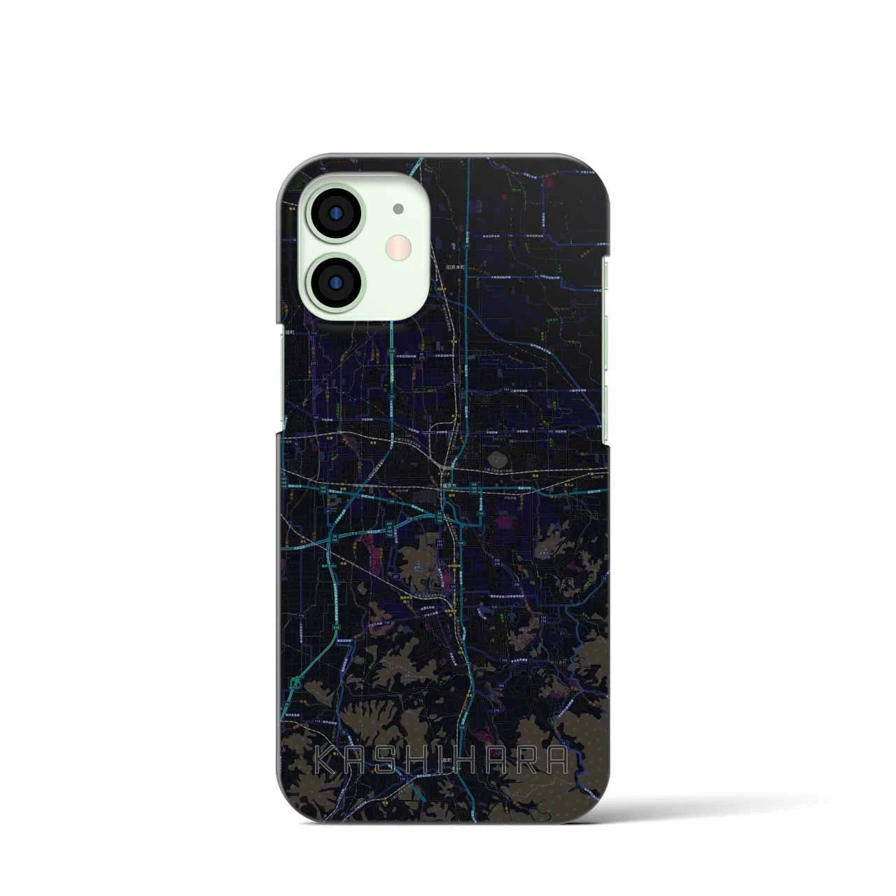 【橿原】地図柄iPhoneケース（バックカバータイプ・ブラック）iPhone 12 mini 用