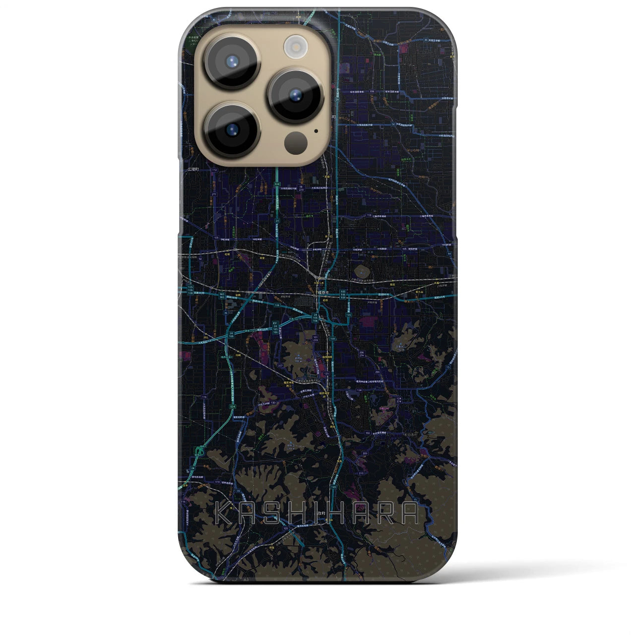 【橿原】地図柄iPhoneケース（バックカバータイプ・ブラック）iPhone 14 Pro Max 用