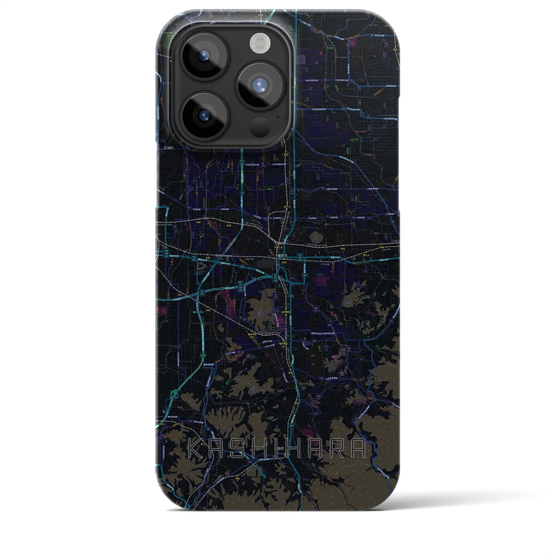 【橿原】地図柄iPhoneケース（バックカバータイプ・ブラック）iPhone 15 Pro Max 用