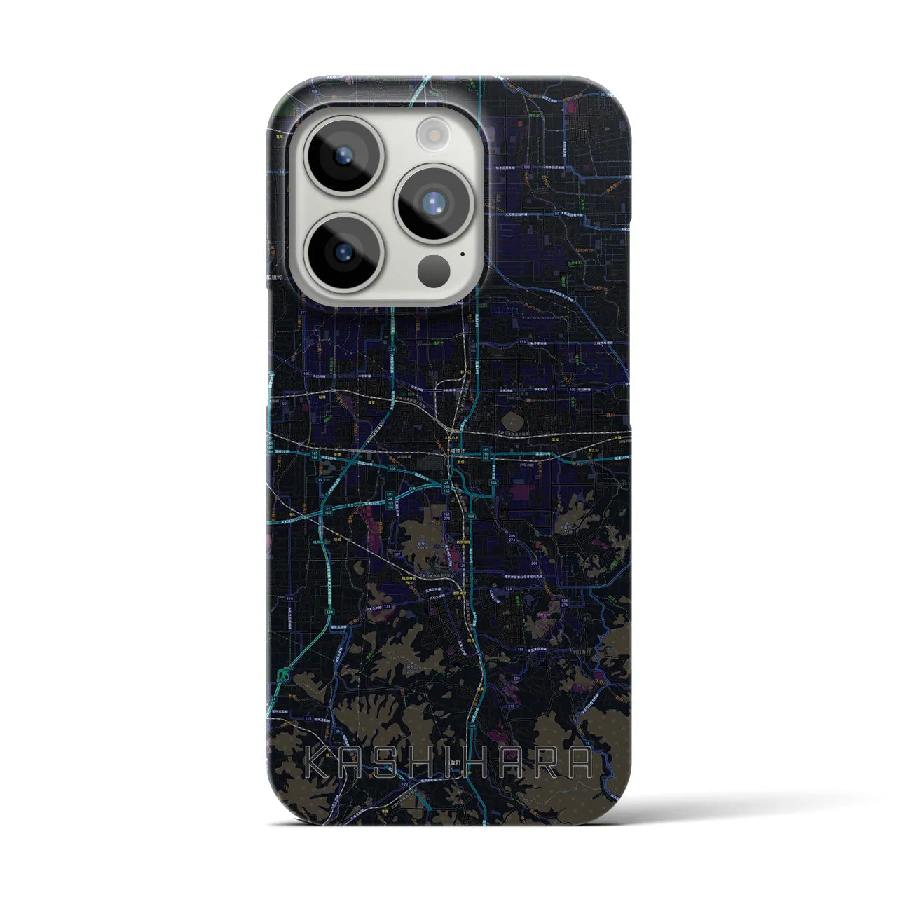 【橿原】地図柄iPhoneケース（バックカバータイプ・ブラック）iPhone 15 Pro 用
