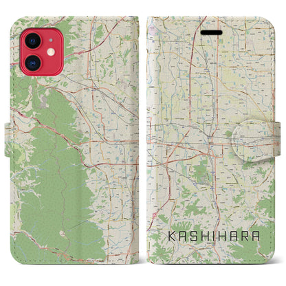 【橿原（奈良県）】地図柄iPhoneケース（手帳タイプ）ナチュラル・iPhone 11 用