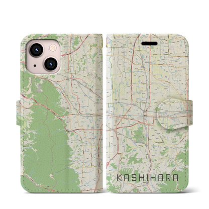 【橿原（奈良県）】地図柄iPhoneケース（手帳タイプ）ナチュラル・iPhone 13 mini 用