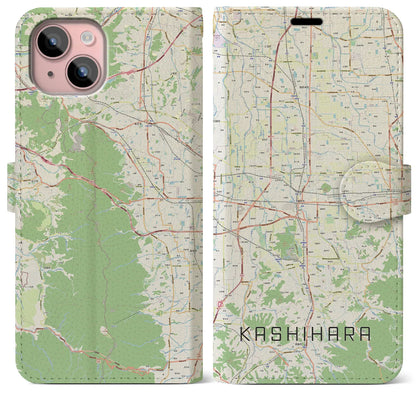 【橿原（奈良県）】地図柄iPhoneケース（手帳タイプ）ナチュラル・iPhone 15 Plus 用