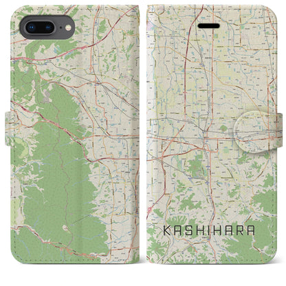 【橿原（奈良県）】地図柄iPhoneケース（手帳タイプ）ナチュラル・iPhone 8Plus /7Plus / 6sPlus / 6Plus 用