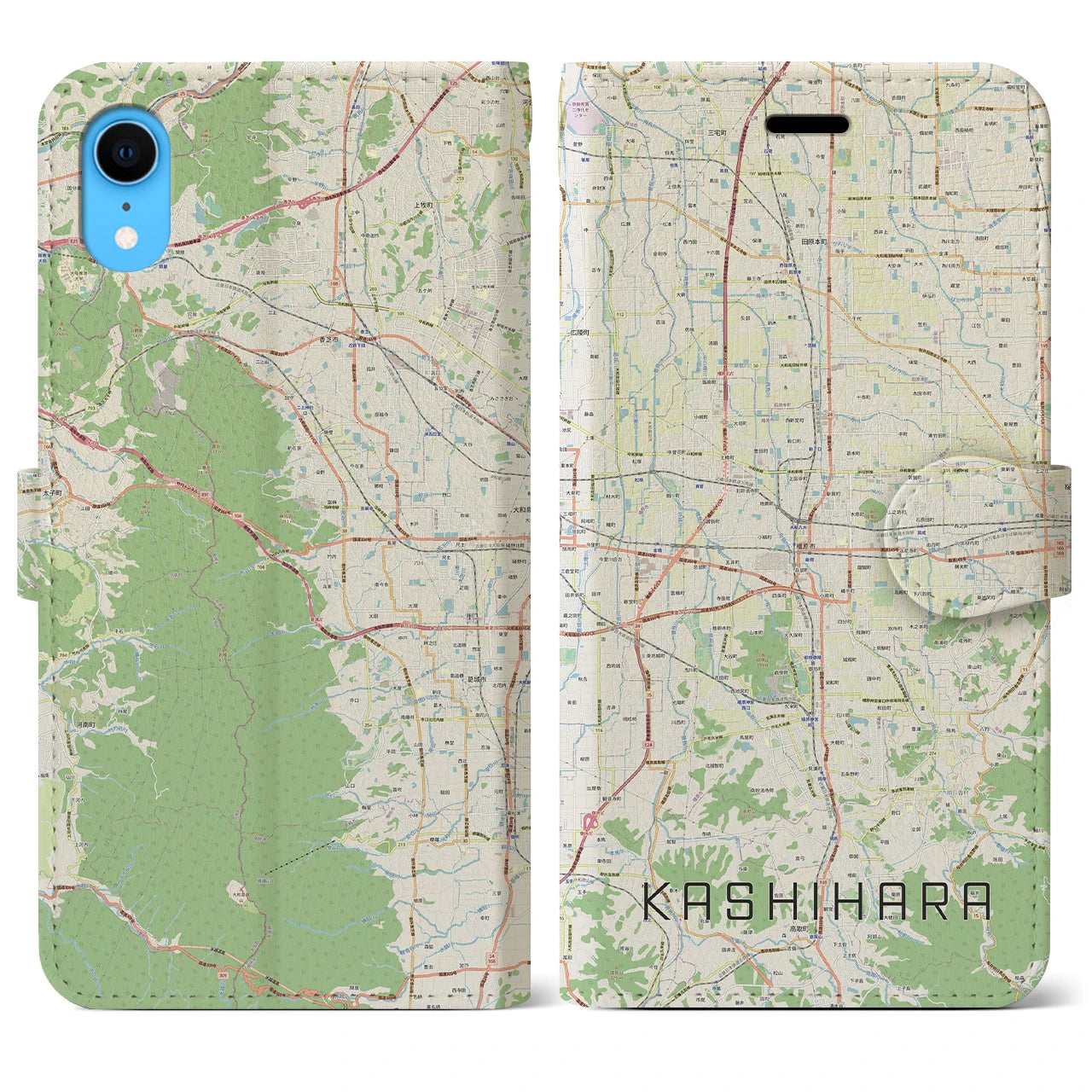 【橿原】地図柄iPhoneケース（手帳両面タイプ・ナチュラル）iPhone XR 用