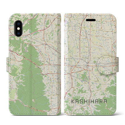 【橿原（奈良県）】地図柄iPhoneケース（手帳タイプ）ナチュラル・iPhone XS / X 用