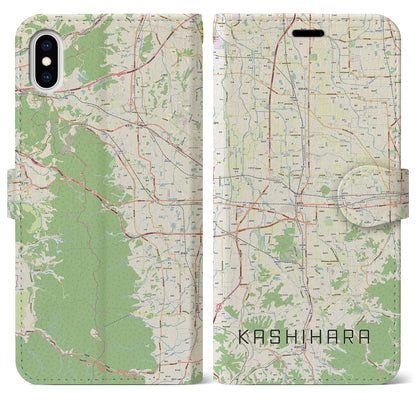 【橿原（奈良県）】地図柄iPhoneケース（手帳タイプ）ナチュラル・iPhone XS Max 用