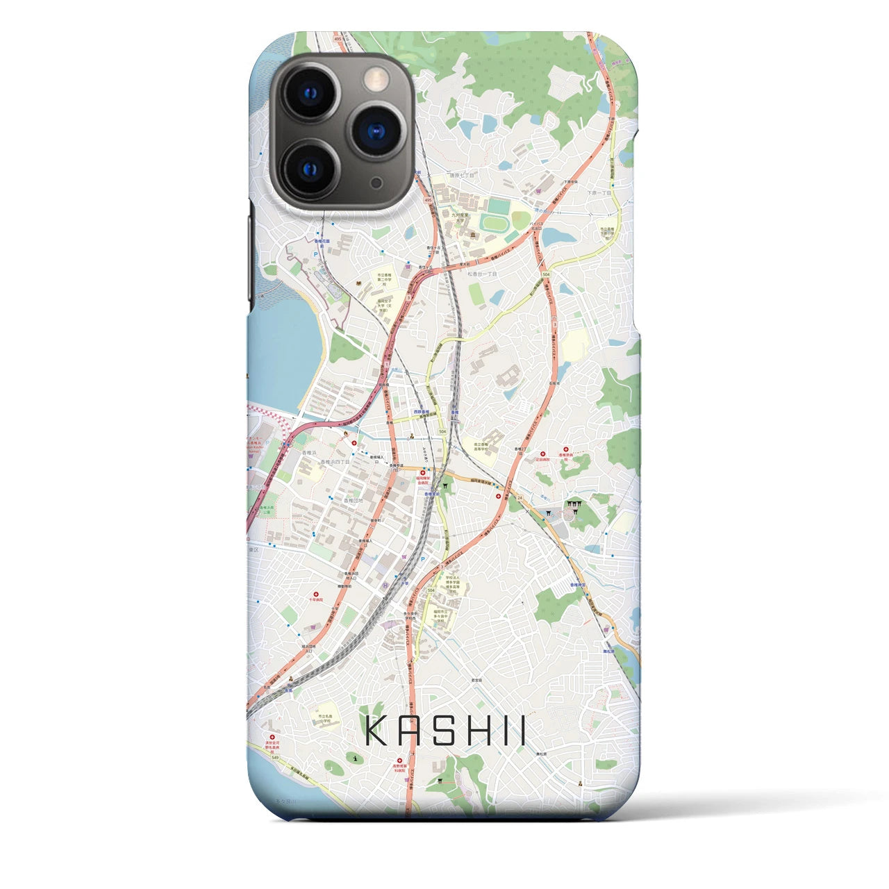 【香椎】地図柄iPhoneケース（バックカバータイプ・ナチュラル）iPhone 11 Pro Max 用